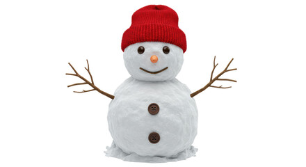 Isolated Snowman with Red Hat