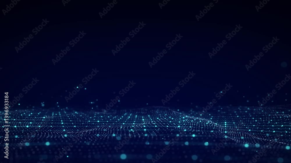 Poster 3D digital dynamic wave. Flow digital structure. Secure cybersecurity data connection. Cyber technology background. 3D rendering.	