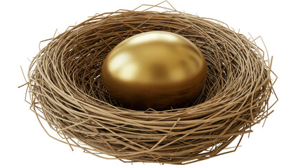 Isolated Golden Egg in Bird Nest