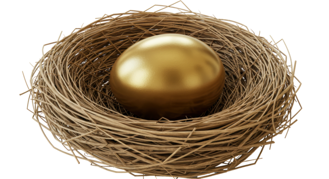 Isolated Golden Egg in Bird Nest