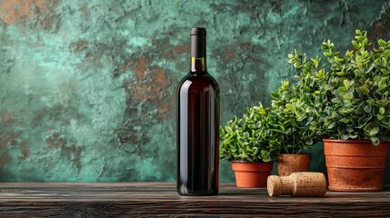 Red Wine Bottle on Wooden Table