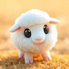 Stylized white sheep figurine soft focus close up wool texture farm animal cute design element no people