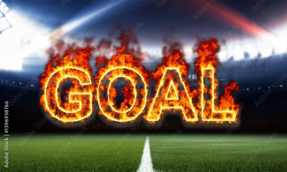 Poster goal text with dramatic flames rising and fiery animation effects creating an intense display made w
