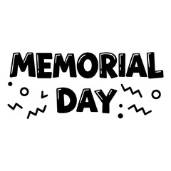 Memorial Day graphic, bold text, playful design