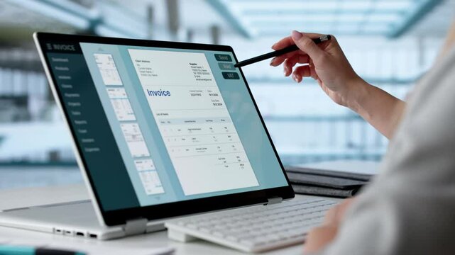 Accountant Calculating Electronic Invoice Or E Bill