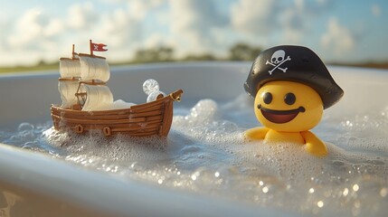 Smiling pirate toy ship in bath
