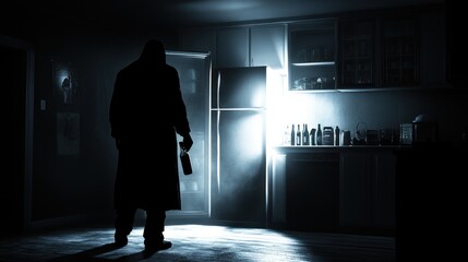 Fototapeta premium Masked figure in dark kitchen