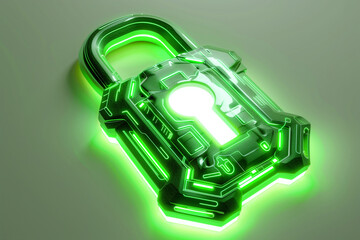 Green Digital Lock Futuristic Design with Glowing Accents