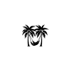 Hammock between two palm trees silhouette, black and white silhouette, vector and illustration 