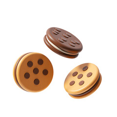 Fototapeta premium Choco Chip Cookies 3D Render Icon Illustration with Cute Cartoon Style. Sweet Biscuit Design