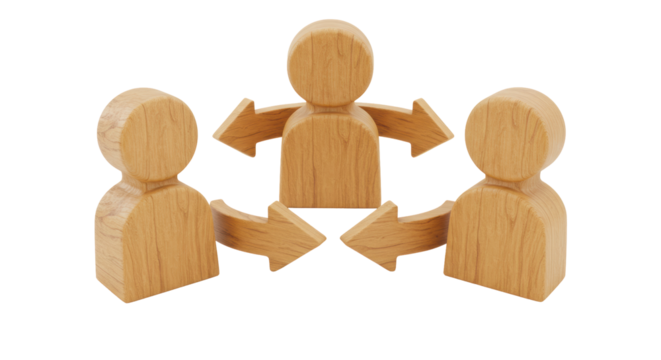 Isolated Wooden Figures with Arrows