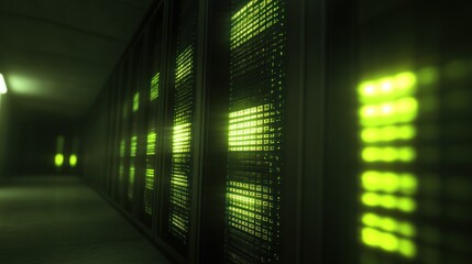 Server Room Lit by Green Lights
