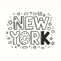 New York Typography Sticker Vector Design – Urban Style NYC Text Illustration for T-Shirt Print, Digital Art, Posters, Labels, and Streetwear-Inspired Branding