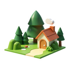 Lush Nature Green Forest Isometric 3D Render Icon Illustration with Cute Cartoon Style 