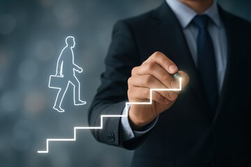 Businessman Drawing Staircase to Success: Career Growth, Advancement, and Professional Development