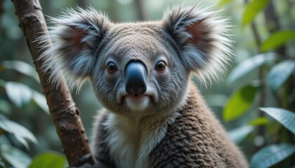 Fototapeta premium Close-up Portrait of a Koala in Lush Australian Rainforest