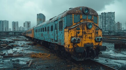 Fototapeta premium Rusty train in urban setting