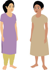 Character set of Indian girls wearing traditional Indian dress isolated on white background. Vector illustration of female characters full body for 2D animation. eps 10.