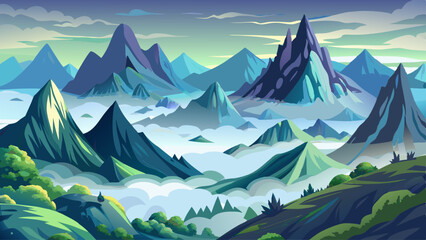 Fototapeta premium A vector illustration of misty mountains with soft fog