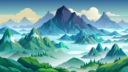 Fototapeta premium A vector illustration of misty mountains with soft fog