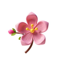 Cherry Blossom Flower with Bud 3D Render Icon Illustration Cute Cartoon Style and Minimalist