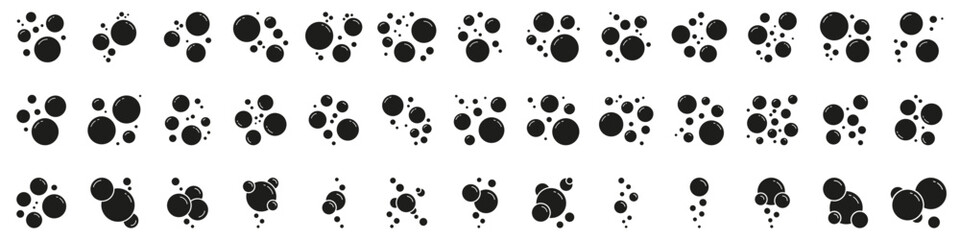Soap Bubbles Solid Icon. Set Of Soapy Air Bubbles Floating In Different Arrangements Silhouette Symbol. Isolated Vector Illustration