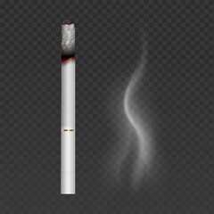Cigarette with smoke isolated on transparent background
