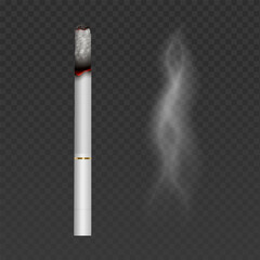 Cigarette with smoke isolated on transparent background