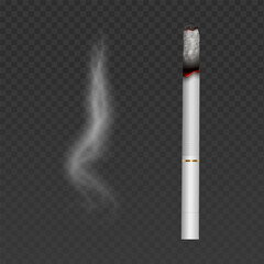 Cigarette with smoke isolated on transparent background