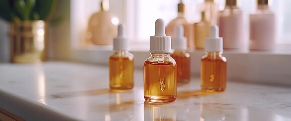 Amber Serum Bottles on Marble