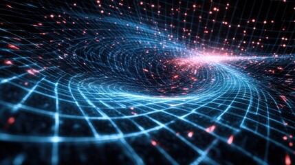 Digital vortex of light streams through space-time continuum with grid effect