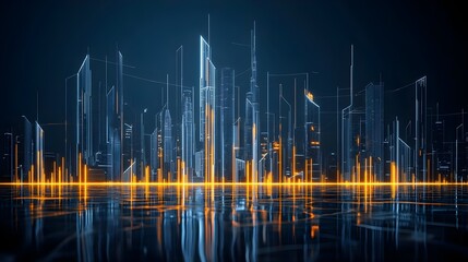 Nighttime Rendering of Dubai Skyline with Reflection and Light Effects