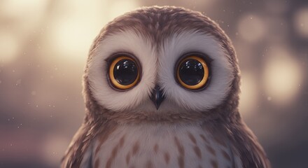 Obraz premium Cute Cartoon Owl with Big Eyes on Pastel Background