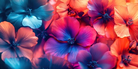 Vibrant floral medley: colorful blooms in radiant blue, pink, and orange hues
