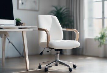 chair stylish comfortable desk white near interior office style workplace building furniture three-dimensional background business wall design empty space professional corporate architecture floor