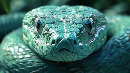 Fototapeta premium Close-up of a vibrant green snake's head