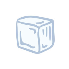 Ice cube hand drawn vector illustration. Simple flat picture of ice block. Cute cartoon piece of ice isolated on white background, for menu, packaging, graphic design.