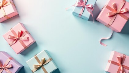 Subtle pastel gift boxes, watercolor effect, soft pattern, paper, surface