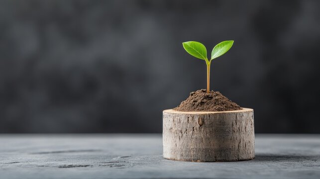 Tiny sprout in a wooden planter