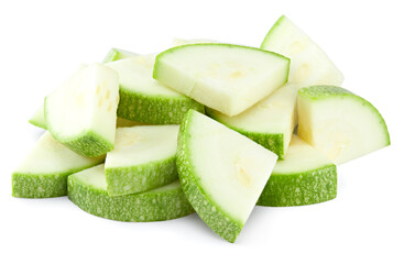 sliced fresh green zucchini or marrow isolated on white background. clipping path