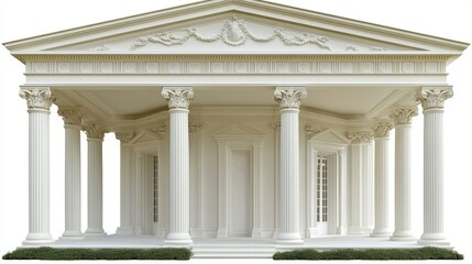 Fototapeta premium An ancient Greek and Roman temple, characterized by columns, a roof, and an arched frame, is built from white marble and positioned against a solitary setting