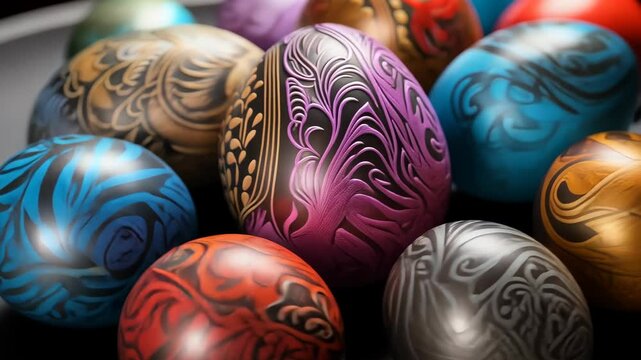 colorful painted Easter eggs close-up, celebrating spring holiday traditions, concept of holiday preparation, seasonal decor, family celebration Easter