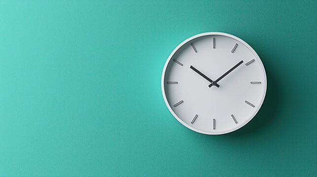 Simple white wall clock against teal background