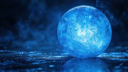 Blue sphere on dark surface