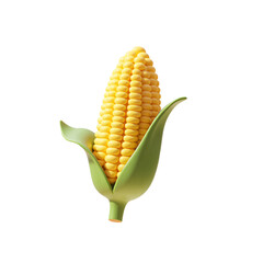 Obraz premium Corn Maize Cob with Leaves 3D Render Icon Illustration Cute Cartoon Style on Isolated Background