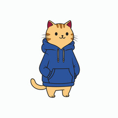 Cute cat in a blue hoodie, standing.