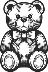 Fototapeta premium Vintage Teddy Bear Illustration with Bow Tie – Hand Drawn Toy Design