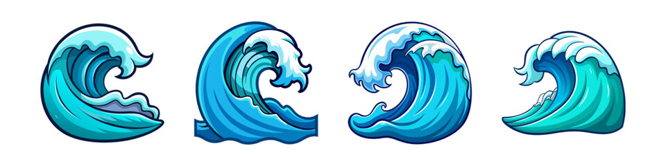 Collection of Blue Cartoon Ocean Waves Illustrations Images