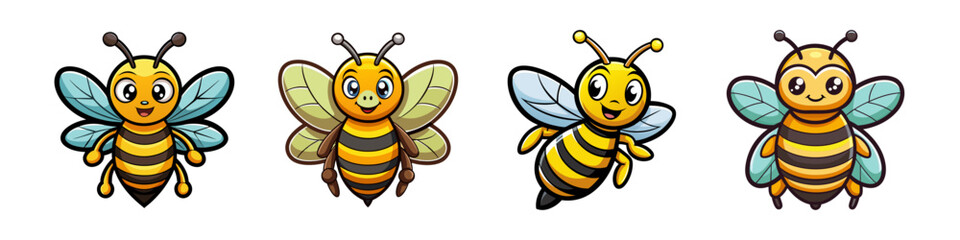 Adorable Cartoon Bees Collection Happy Honeybee Illustrations Cute Insect Characters