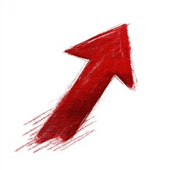 Hand-drawn red upward arrow with textured brush strokes on white background